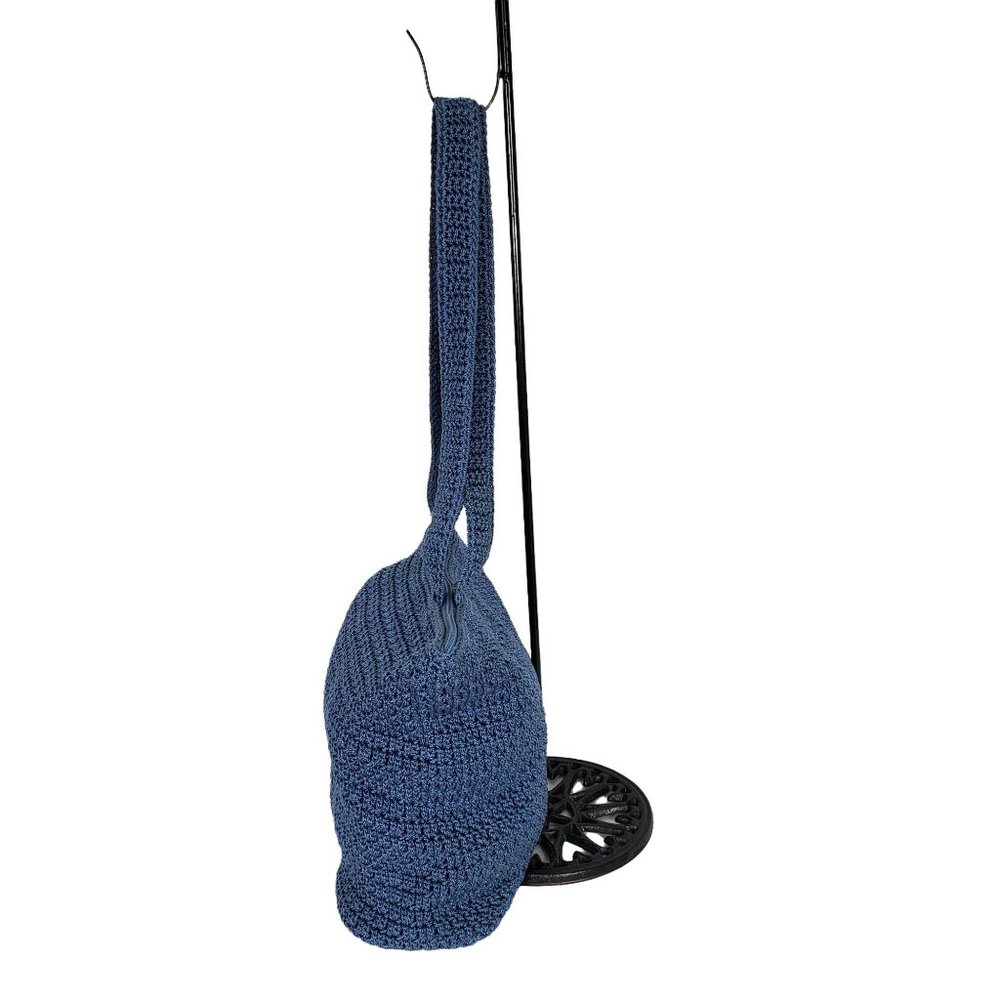 The SAK Purse Nylon Crochet Shoulder Bag Blue Single Strap Zip Top Blue Pocket - Picture 4 of 8